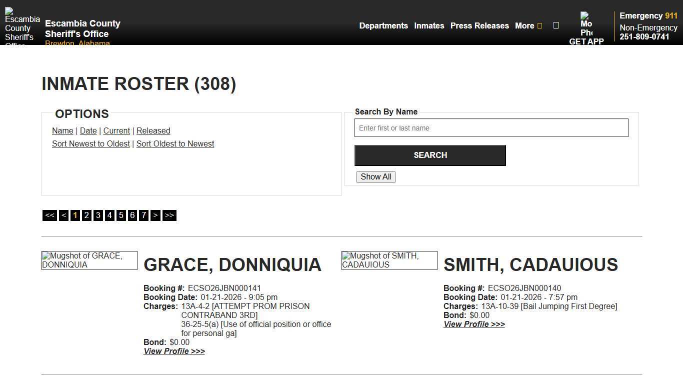 Inmate Roster - Current Inmates Booking Date Descending - Escambia County Sheriff, AL